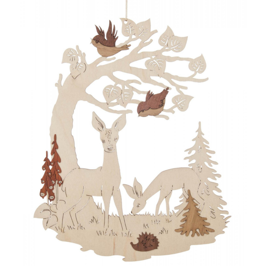 Window Decoration - Deer in Forest (Natural)